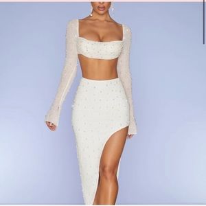 Oh Polly BORDEAUX Embellished maxi skirt white and top. Top - 8, Bottoms - 6